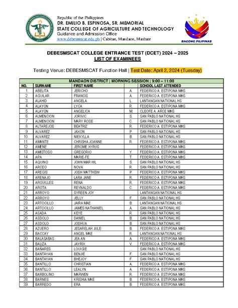 debesmscat entrance exam